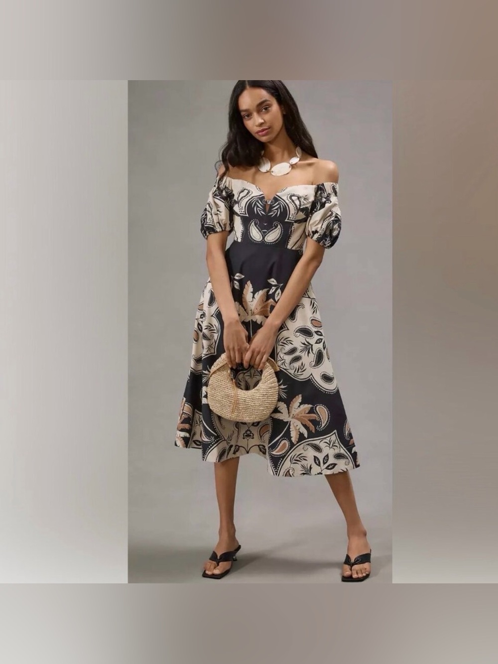 Nwt Anthropologie Maeve Puff-Sleeve Sweetheart Dress NEUTRAL MOTIF Size 20W